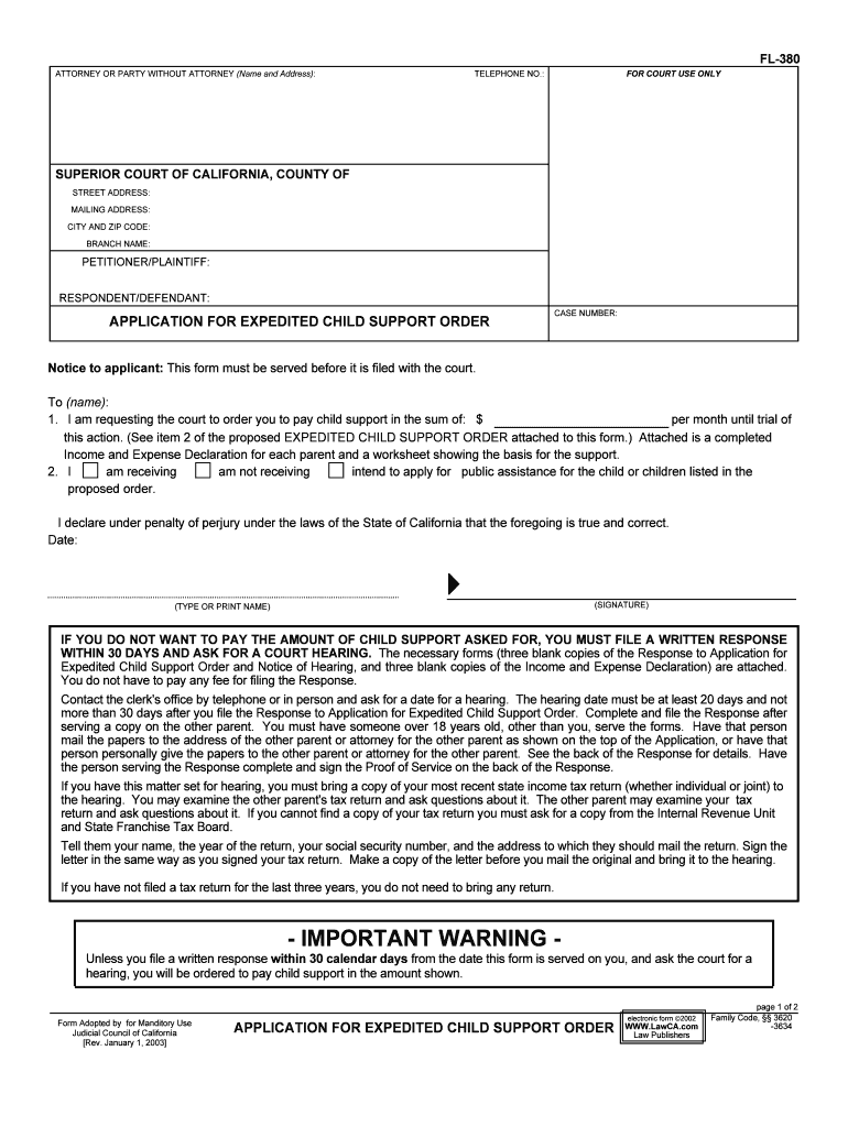Application for Expedited Child Support Order 1297 Judicial Council Forms Family Code3620 3634