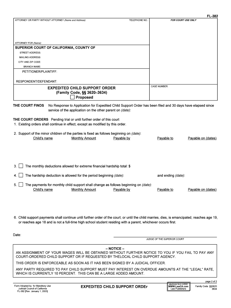 Expedited Child Support Order 1297 20, FL 382 Judicial Council Forms Family Code,3620 3634