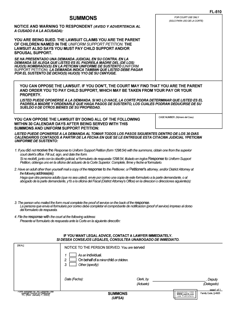 SUMMONS CHILD SUPPORT ANDOR SPOUSAL SUPPORT  Form