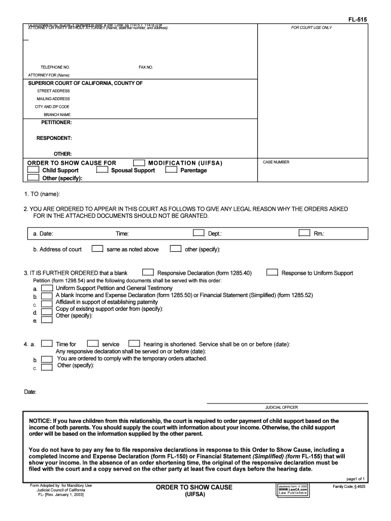 ORDER to SHOW CAUSE for MODIFICATION UIFSA  Form