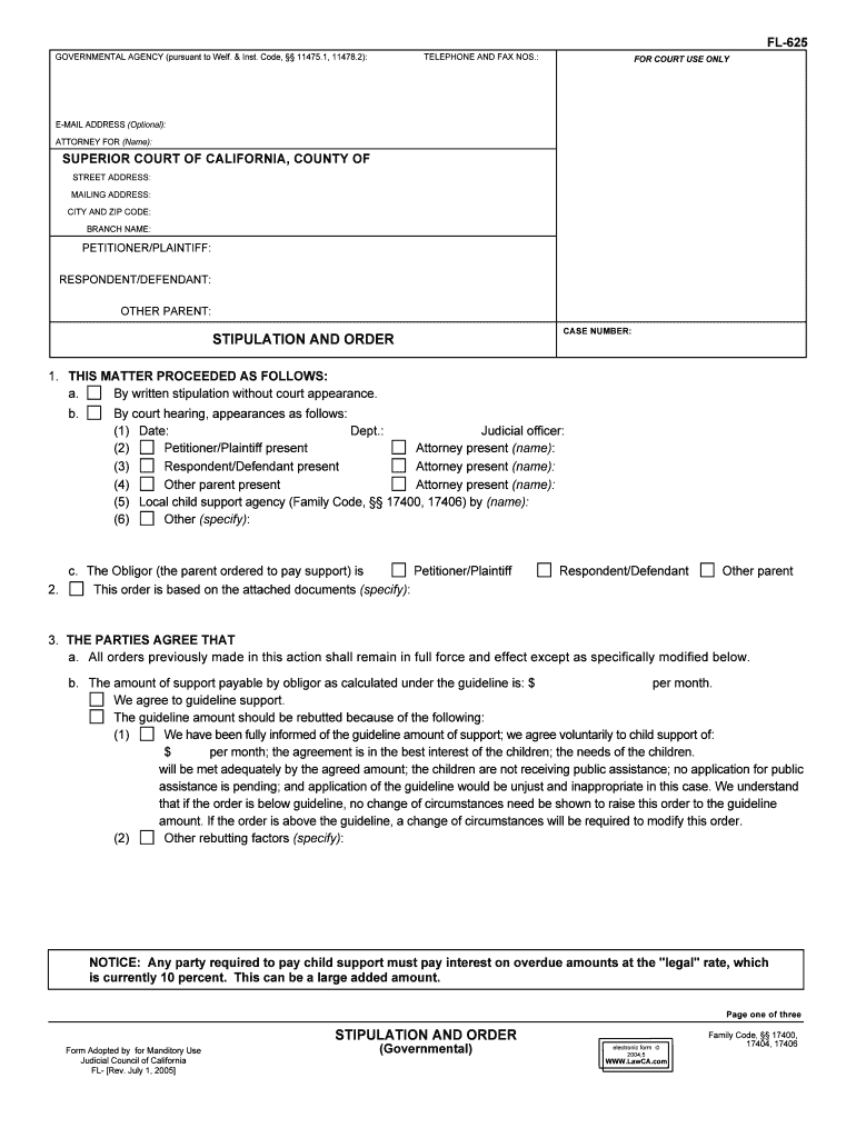 Stipulation and Order129922, FL 625 Family Law Governmental 1299 22, FL 625  Form