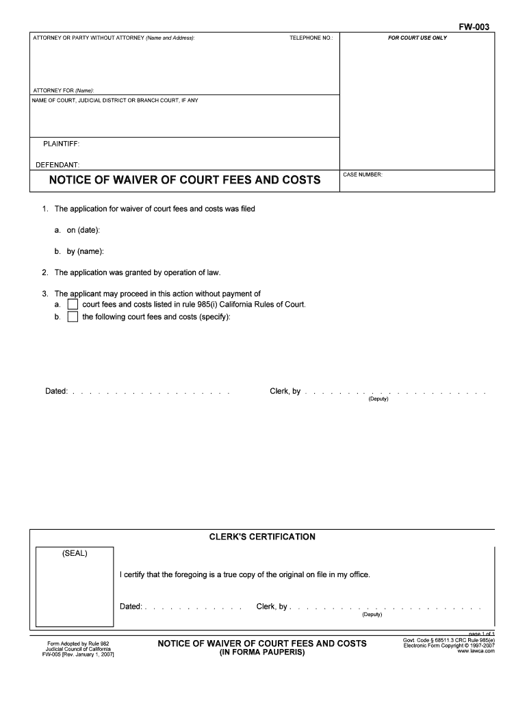 Notice of Waiver of Court Fees Notice of Waiver of Court Fees  Form