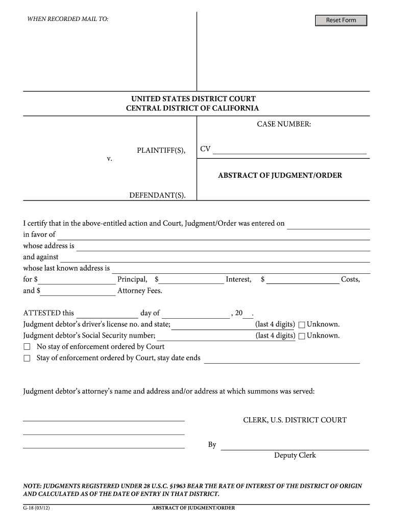 ABSTRACT of JUDGMENTORDER  Form