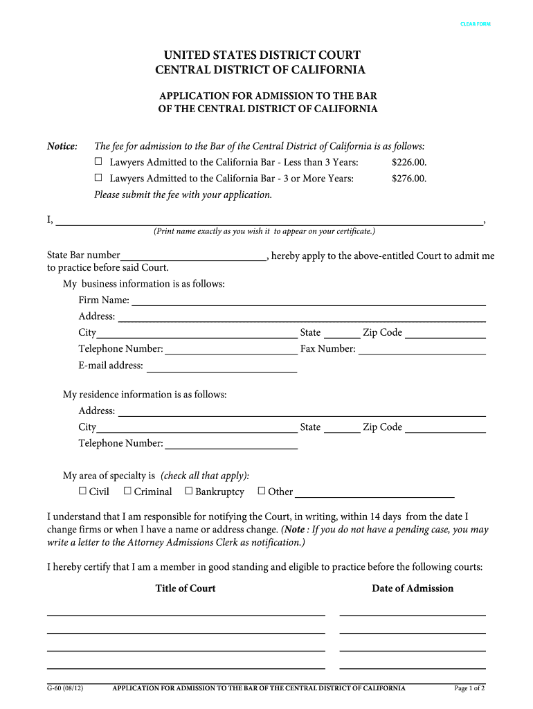Fill and Sign the Of the Central District of California Form