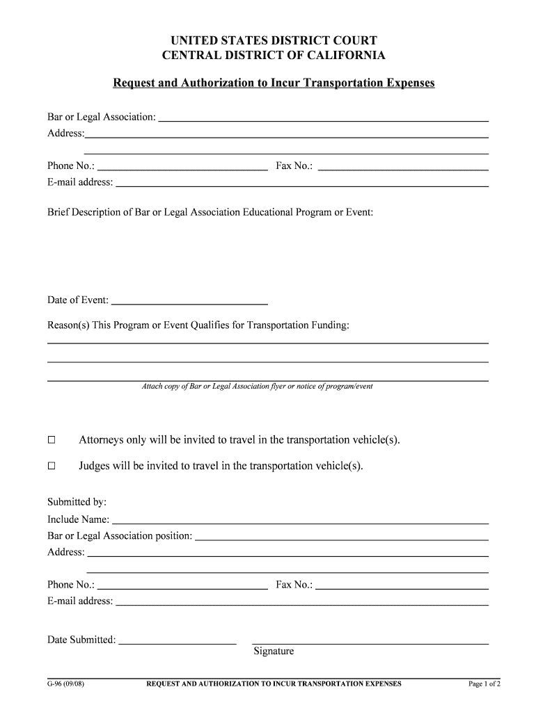 Request and Authorization to Incur Transportation Expenses  Form