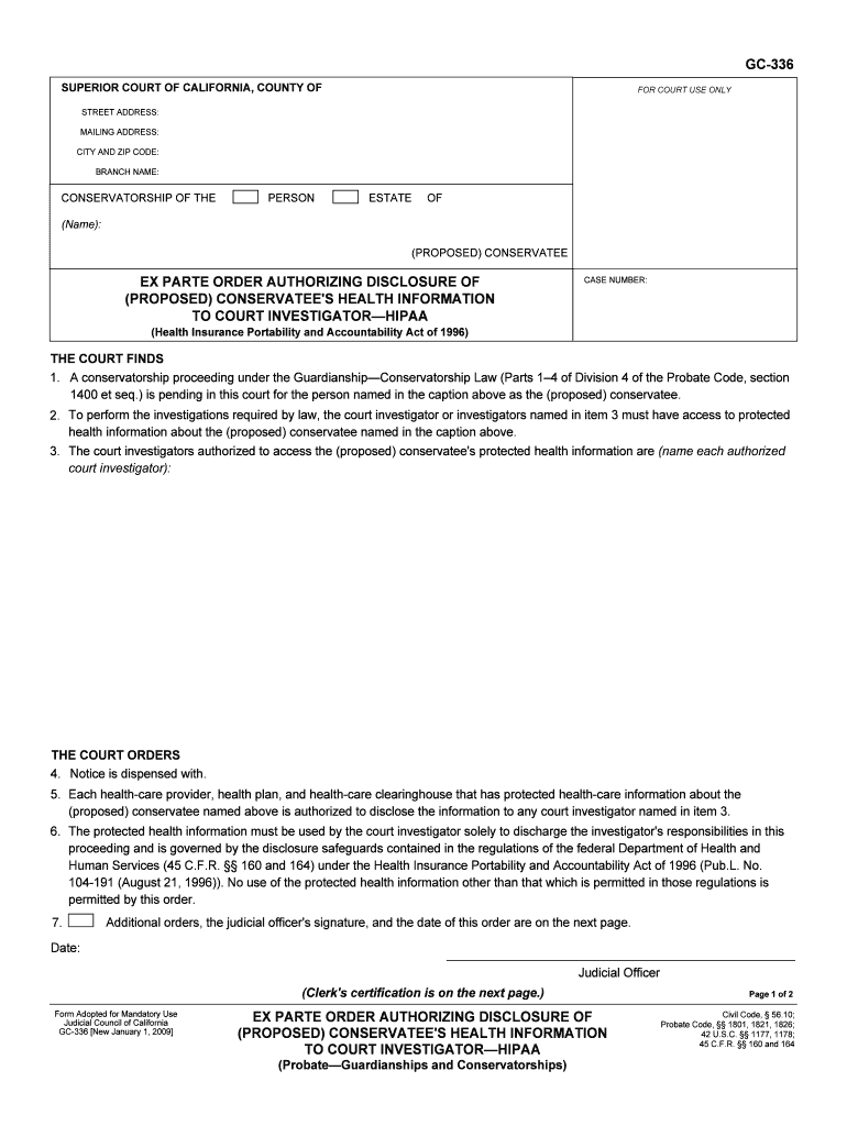 GC 333 Ex Parte Application for Order Authorizing Completion  Form