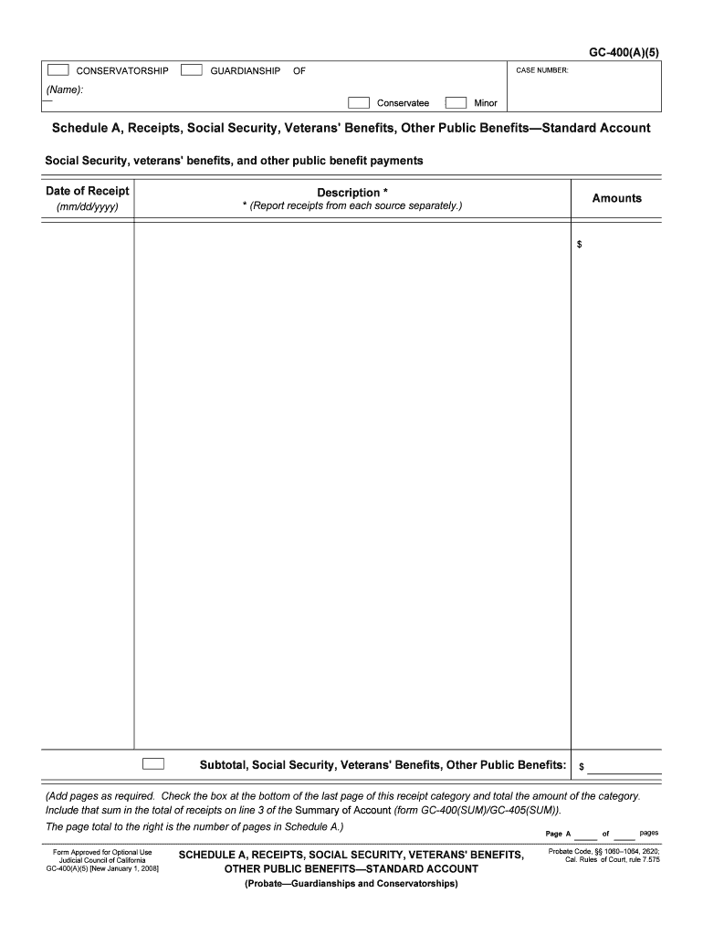 GC 400A5 Schedule A, Receipts, Social Security, Veterans  Form