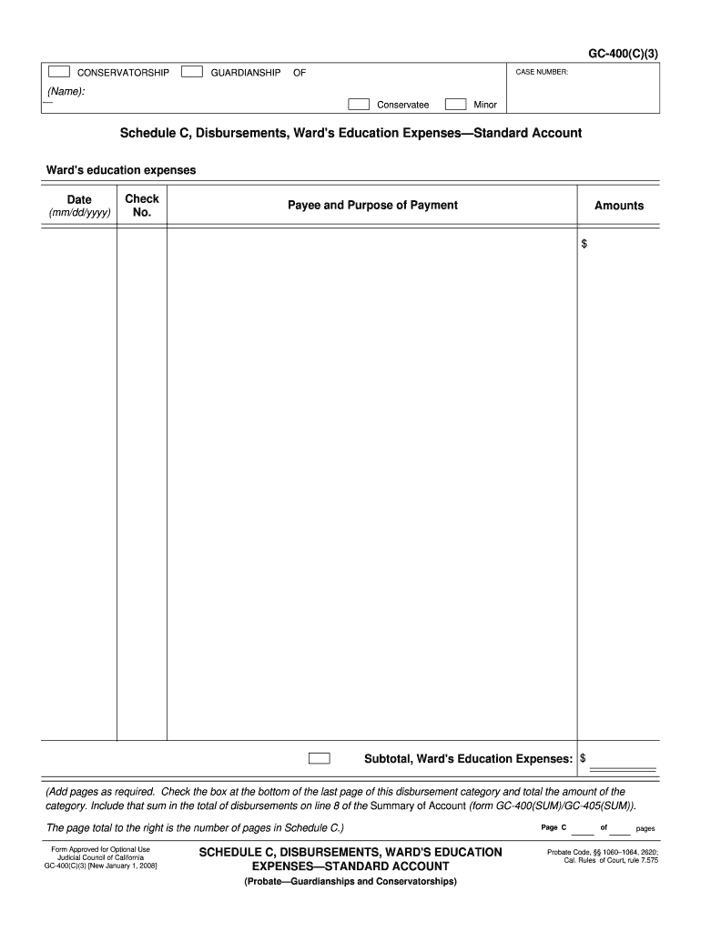 Schedule C, Disbursements, Ward's Education ExpensesStandard Account  Form