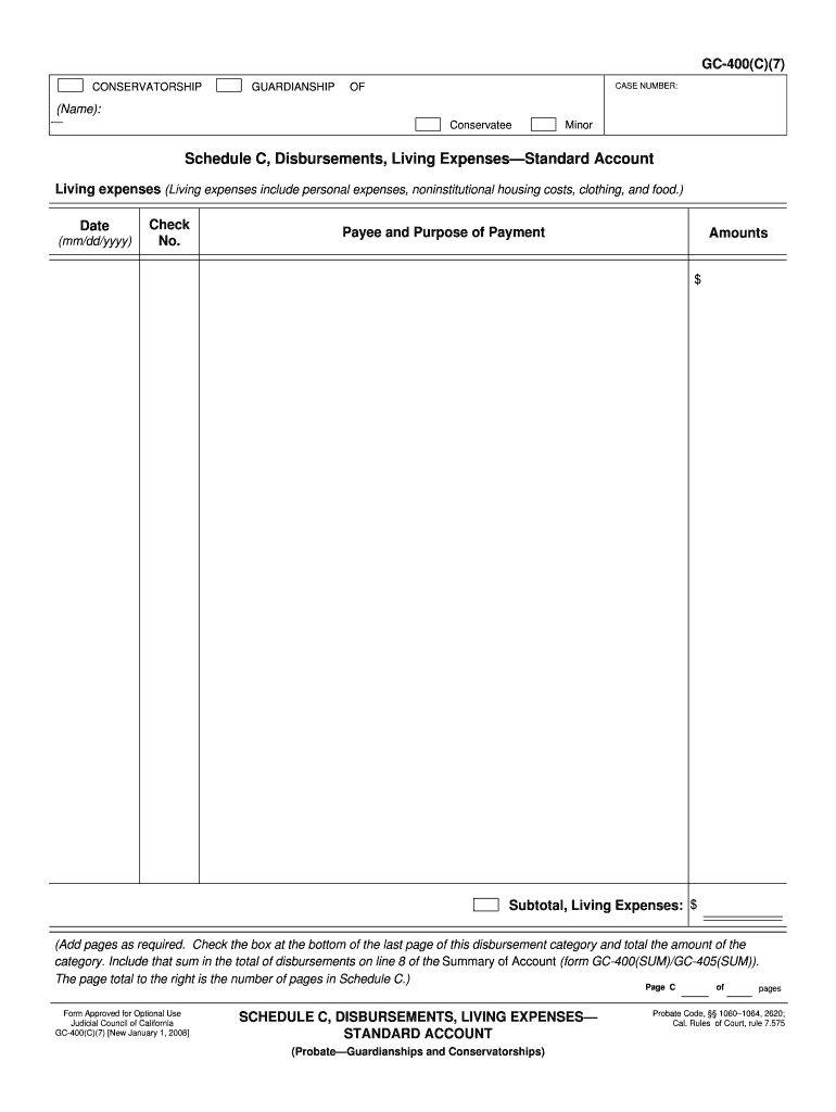 GC 400C7 Schedule C, Disbursements, Living Expenses  Form