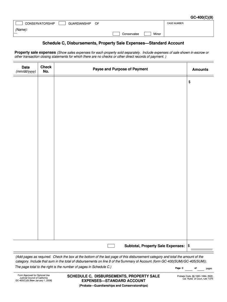 GC 400C9 Schedule C, Disbursements, Property Sale  Form