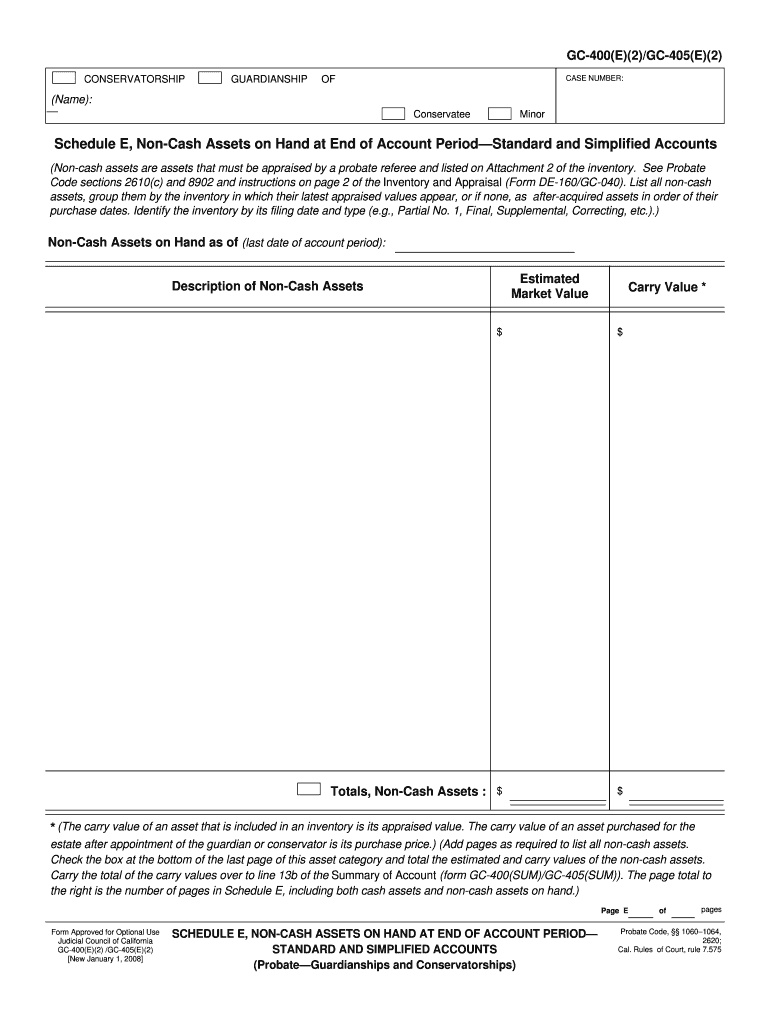 GC 400E2 GC 405E2 Non Cash Assets on Hand at  Form