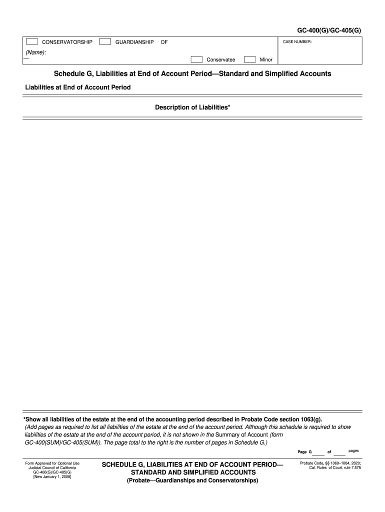 GC 400G GC 405G Schedule G, Liabilities at End of  Form