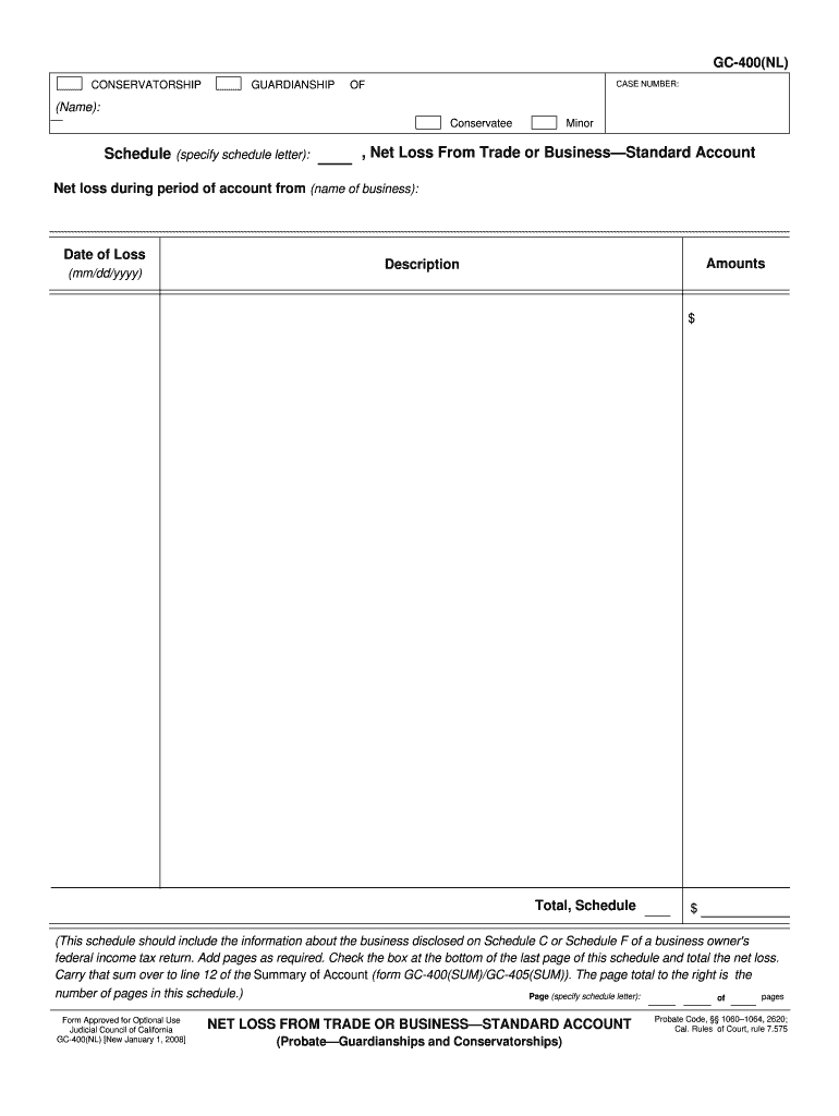 , Net Loss from Trade or BusinessStandard Account  Form