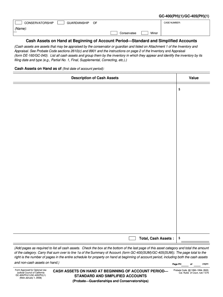 GC 400E1GC 405E1 Cash Assets on Hand at End of  Form