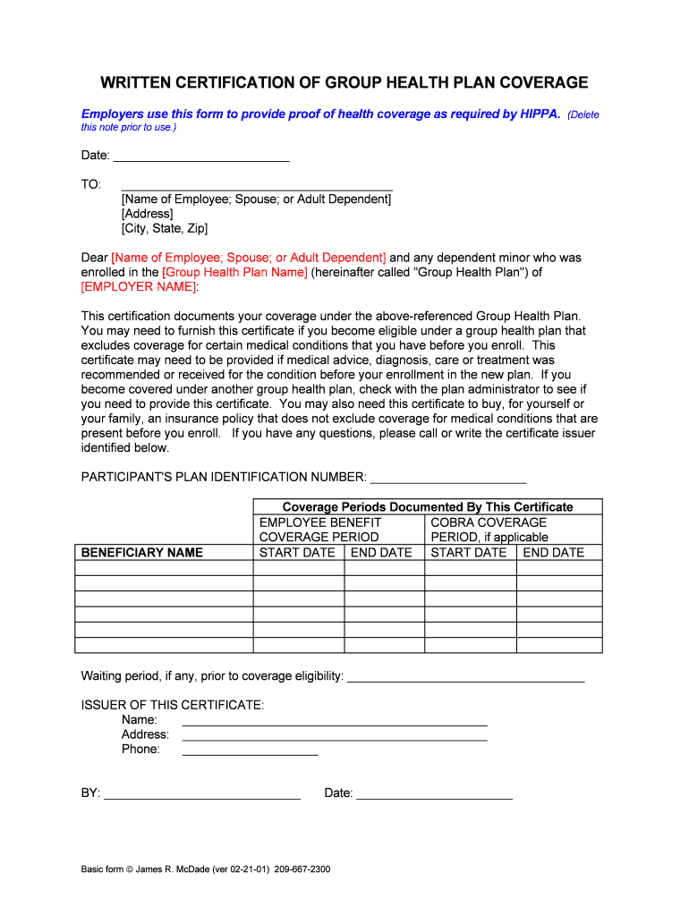 SAMPLE FORM 12 WRITTEN CERTIFICATION of PAST COVERAGE