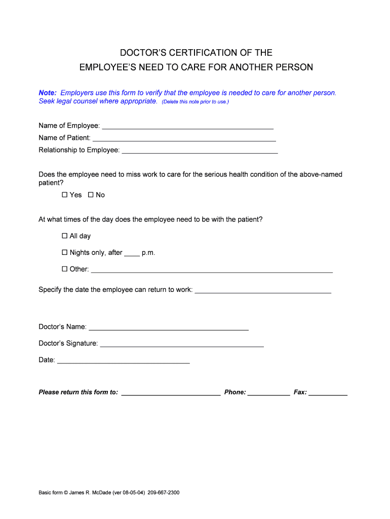 Requesting a Doctors Note for Each Intermittent FMLA Absence?  Form