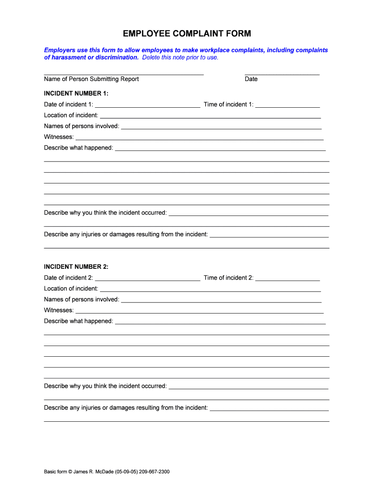 49 Employee Complaint Form &amp;amp;amp; Letter Templates Template