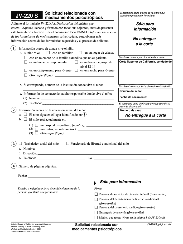 JV 222 S Input on Application for Psychotropic Medication  Form