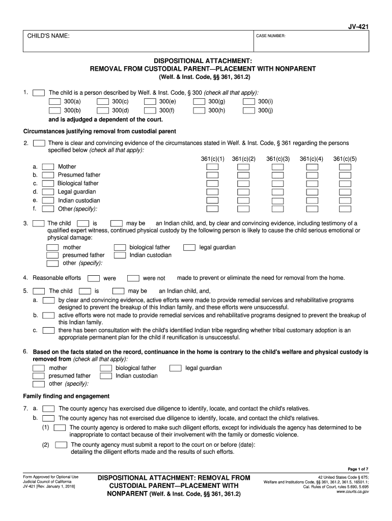 Form JV 421 Dispositional Attachment Removal from