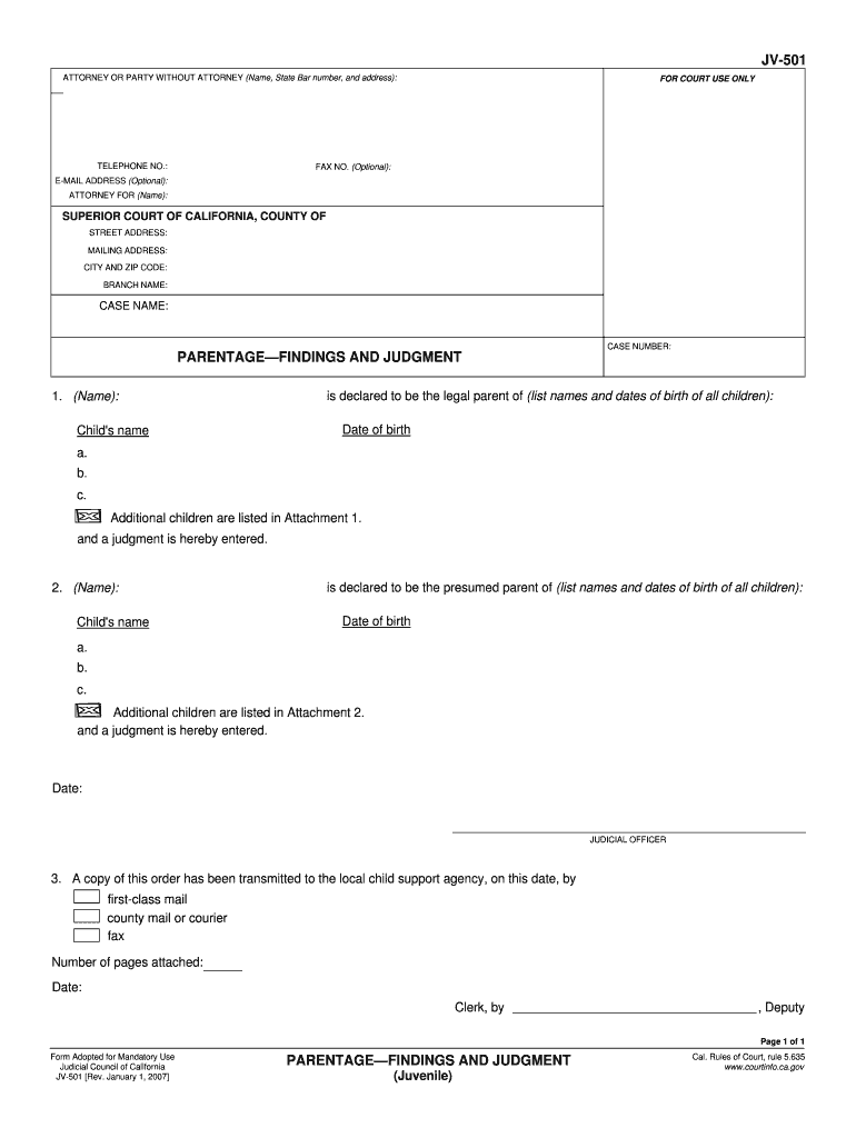 JV 505 Statement Regarding Parentage California Courts  Form