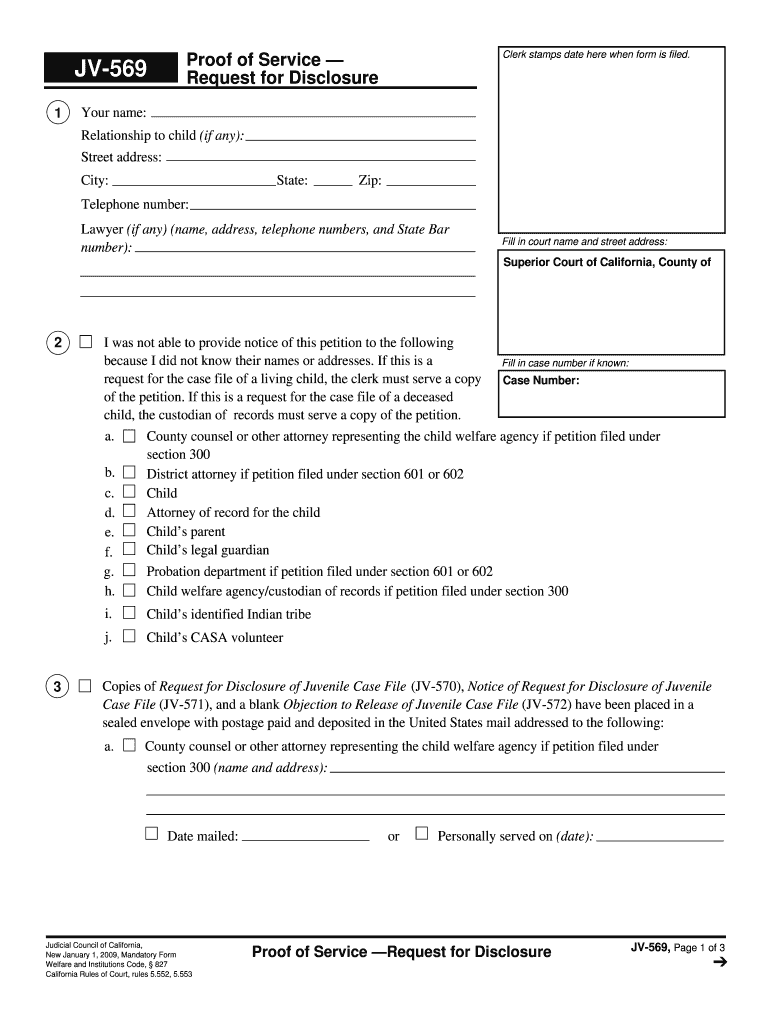 Fillable Online JV569 1 Clerk Stamps Date Here When Form is Filed