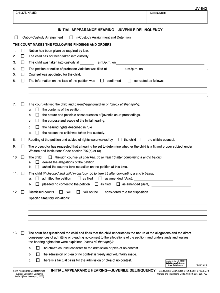 Initial Appearance Hearing Juvenile Delinquency Justia  Form