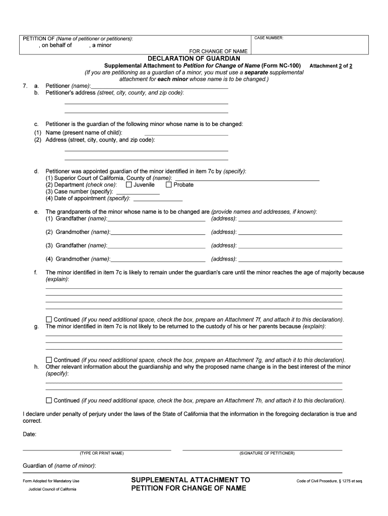 Attachment for Each Minor Whose Name is to Be Changed  Form