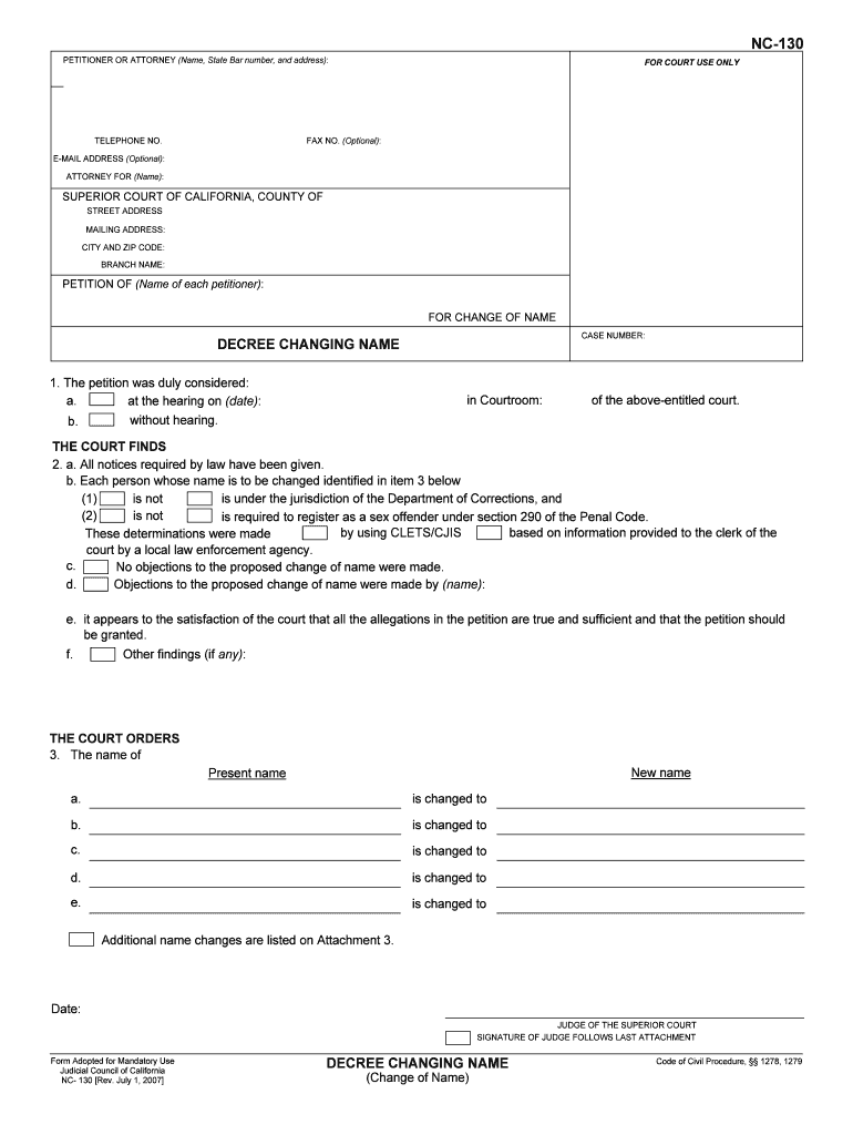 NC 130 Decree Changing Name California Courts CA Gov  Form