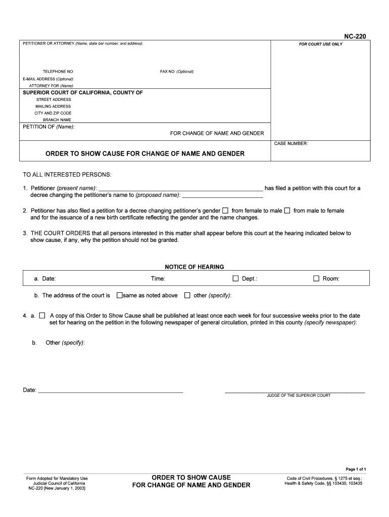 NC 130 Decree Changing Name California Courts  Form