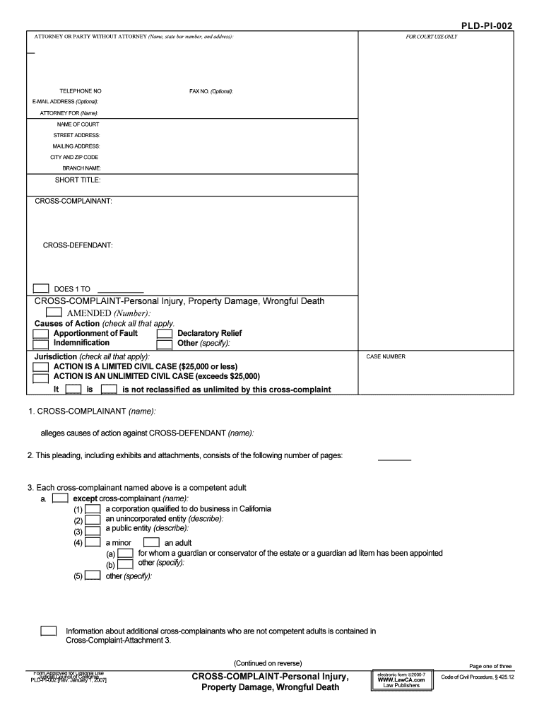 CROSS DEFENDANT  Form