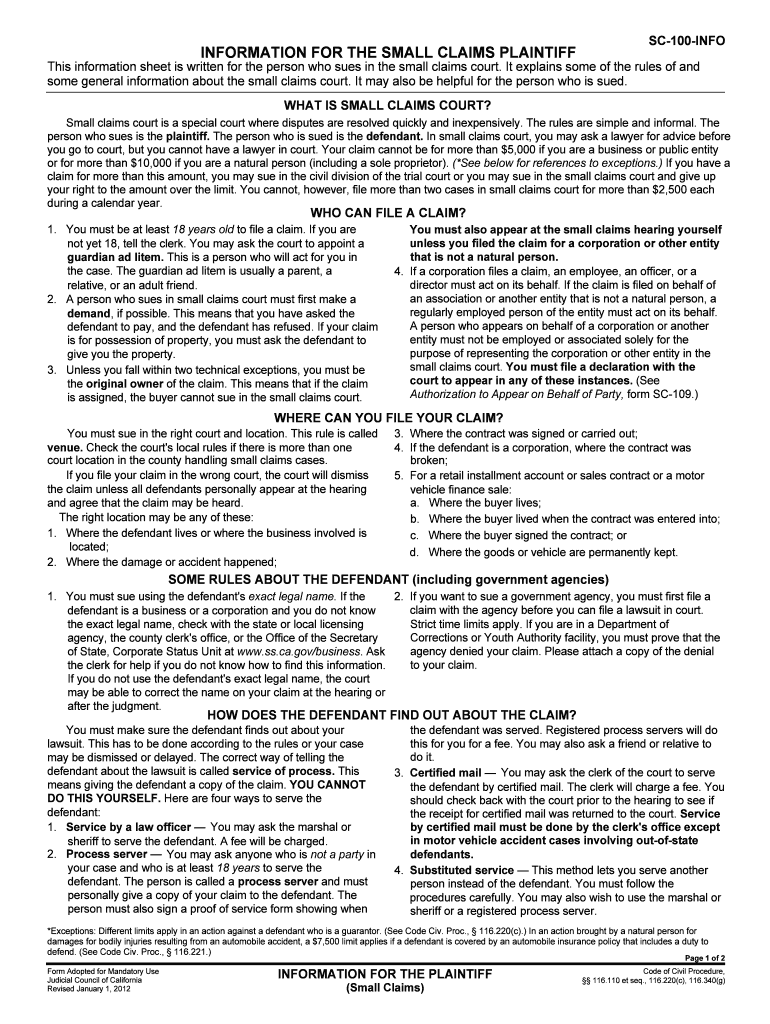 SMALL CLAIMS INFORMATION SHEET What is a Small Claims