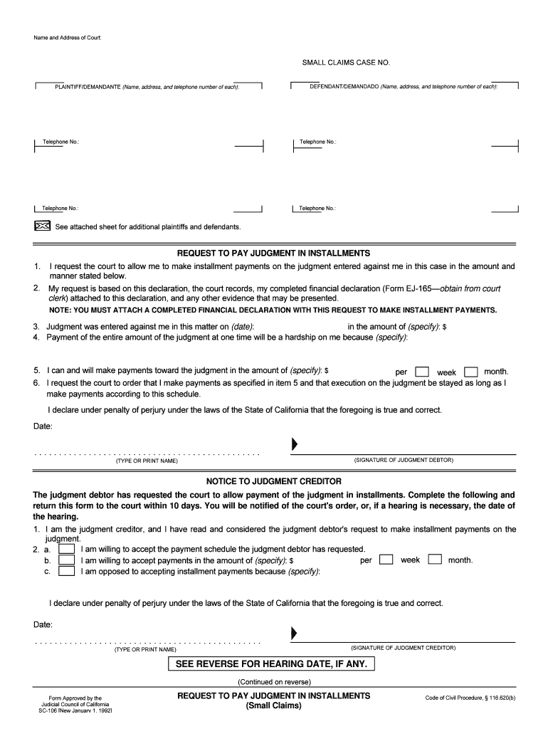 Name and Address of Court SC 100 SMALL CLAIMS CASE NO  Form