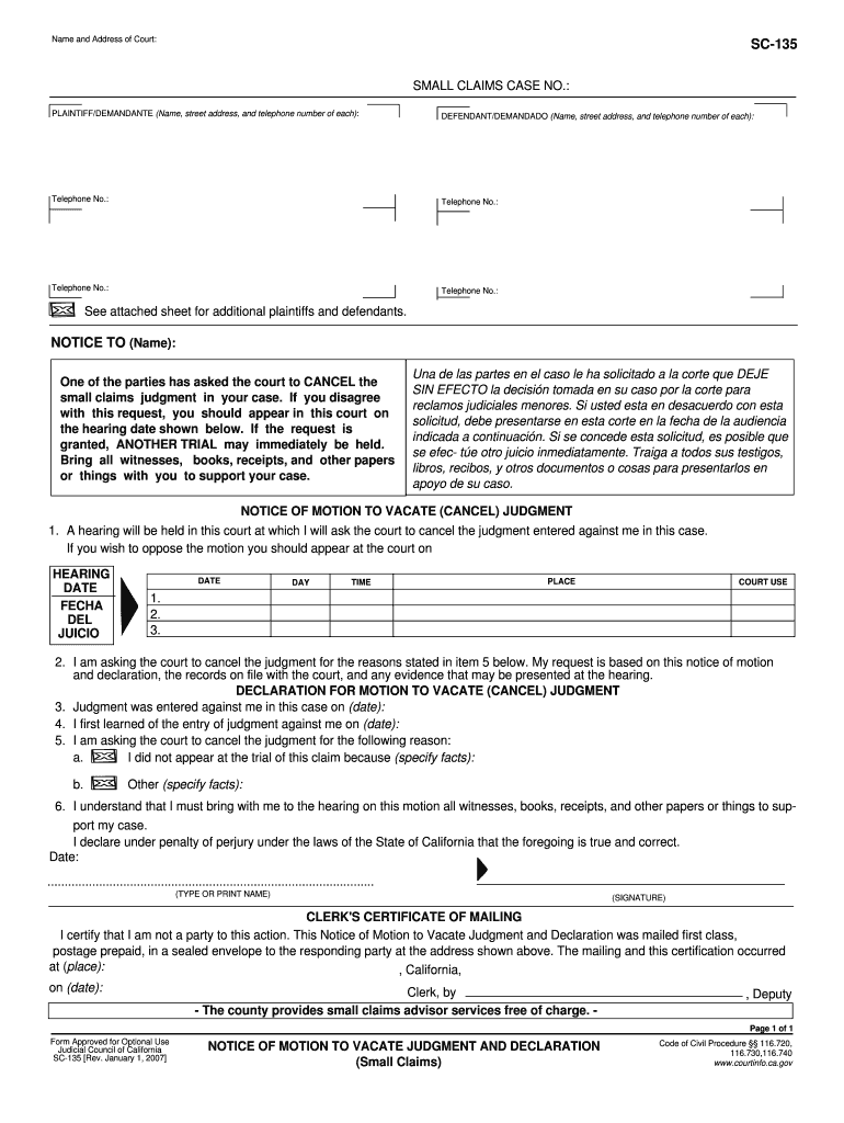 Notice of Appeal Small Claims SC 140Pdf Fpdf DOC DOCX  Form