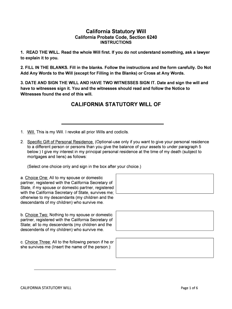 Trusts &amp;amp; Estates Section the California Bar Journal  Form