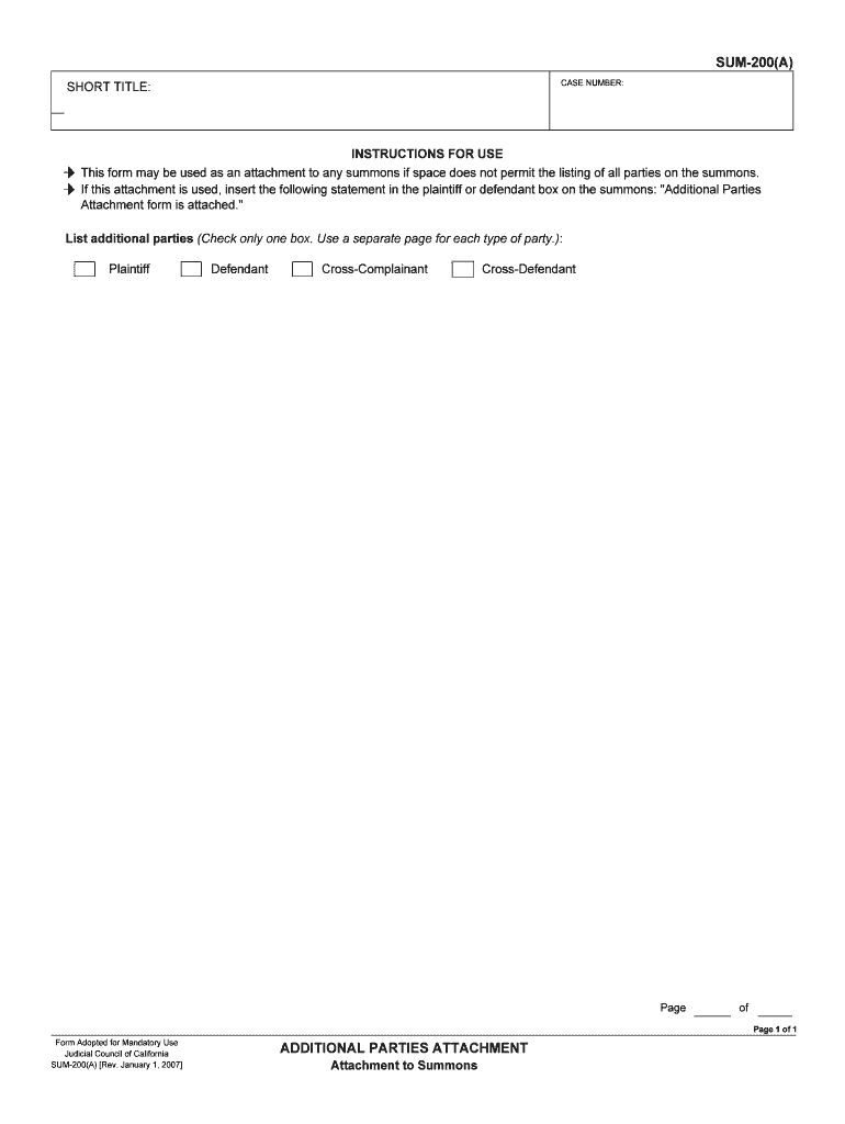 Form Sum 200A &amp;quot;Additional Parties Attachment Attachment