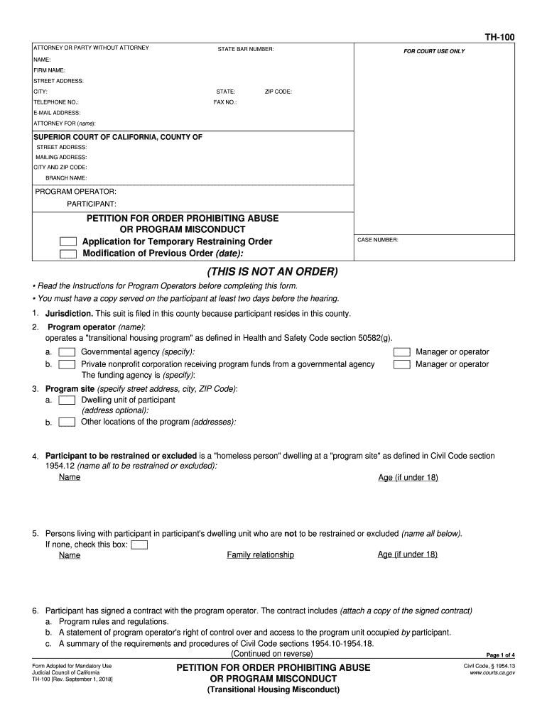 Form CA TH 100 Fill Online, Printable, Fillable