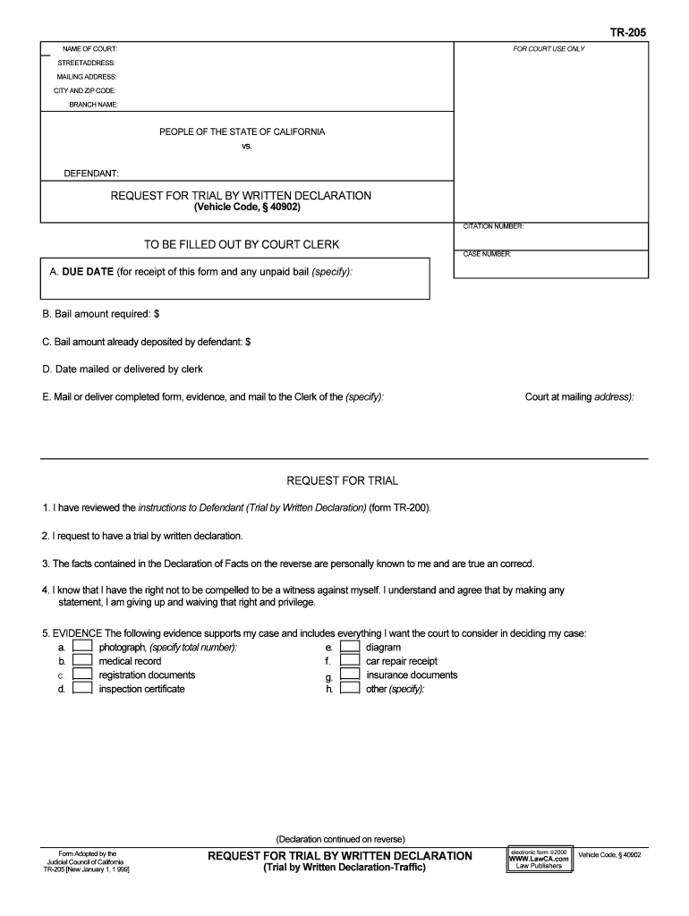 REQUEST for TRIAL by WRITTEN DECLARATION Vehicle Code  Form
