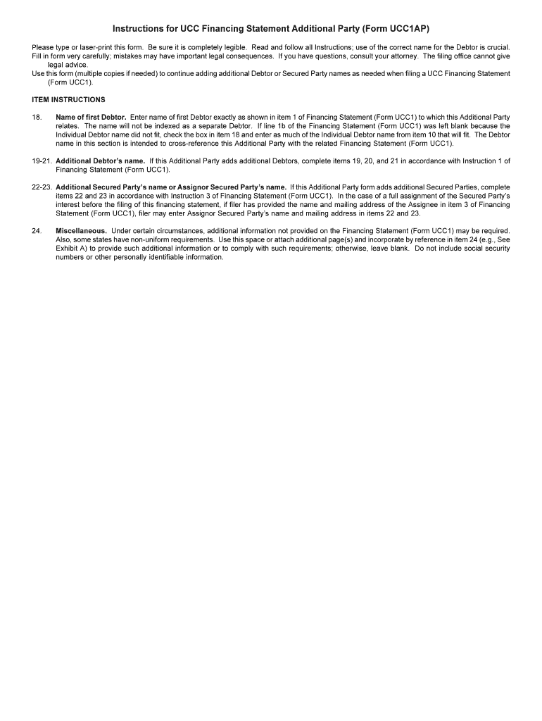 Instructions for UCC Financing Statement Additional Party Form UCC1AP