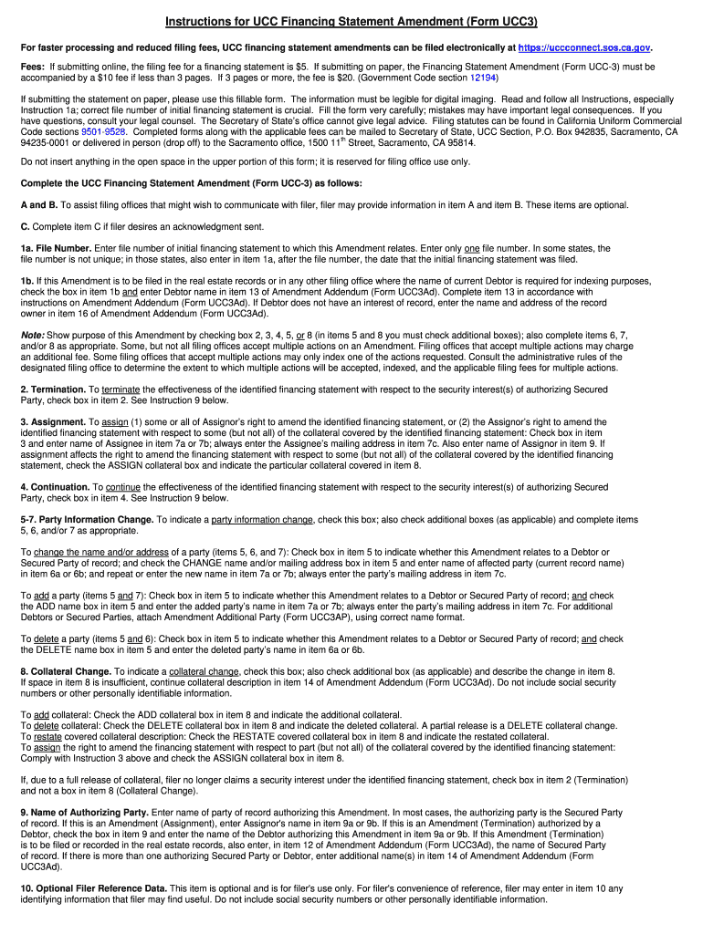For Faster Processing and Reduced Filing Fees, UCC Financing Statement Amendments Can Be Filed Electronically at Httpsuccconnect  Form