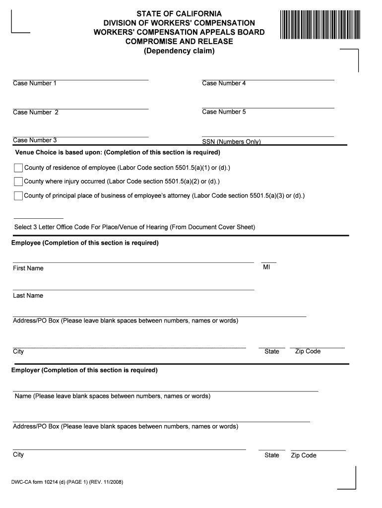 County of Principal Place of Business of Employees Attorney Labor Code Section 5501  Form