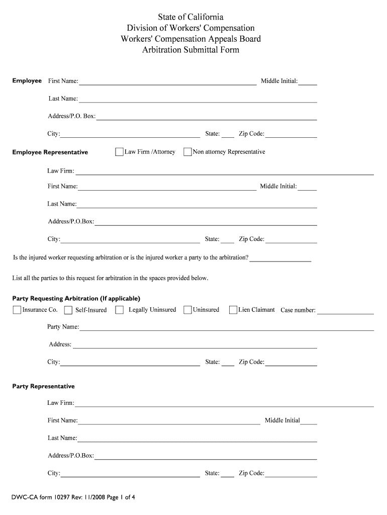 DWC CA Form 10297 Arbitration Submittal DIR