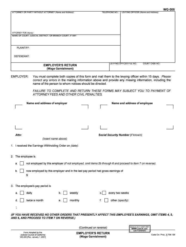 WG 005 Employer's Return  Form