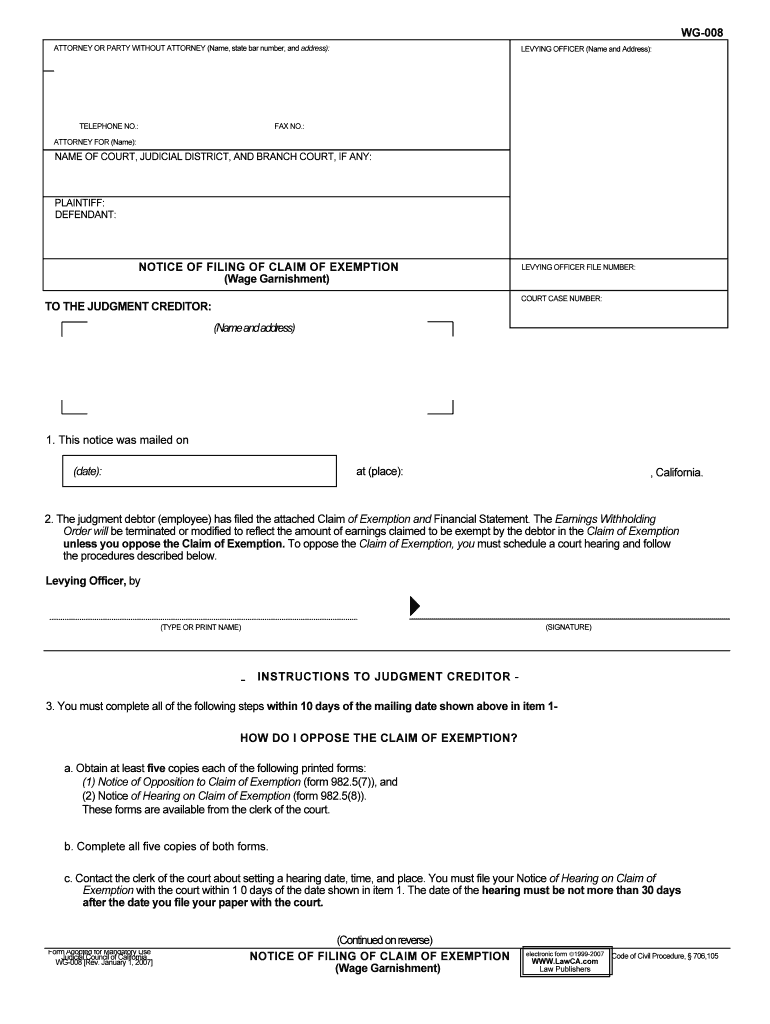 HOW DO I OPPOSE the CLAIM of EXEMPTION?cybermanual Com  Form