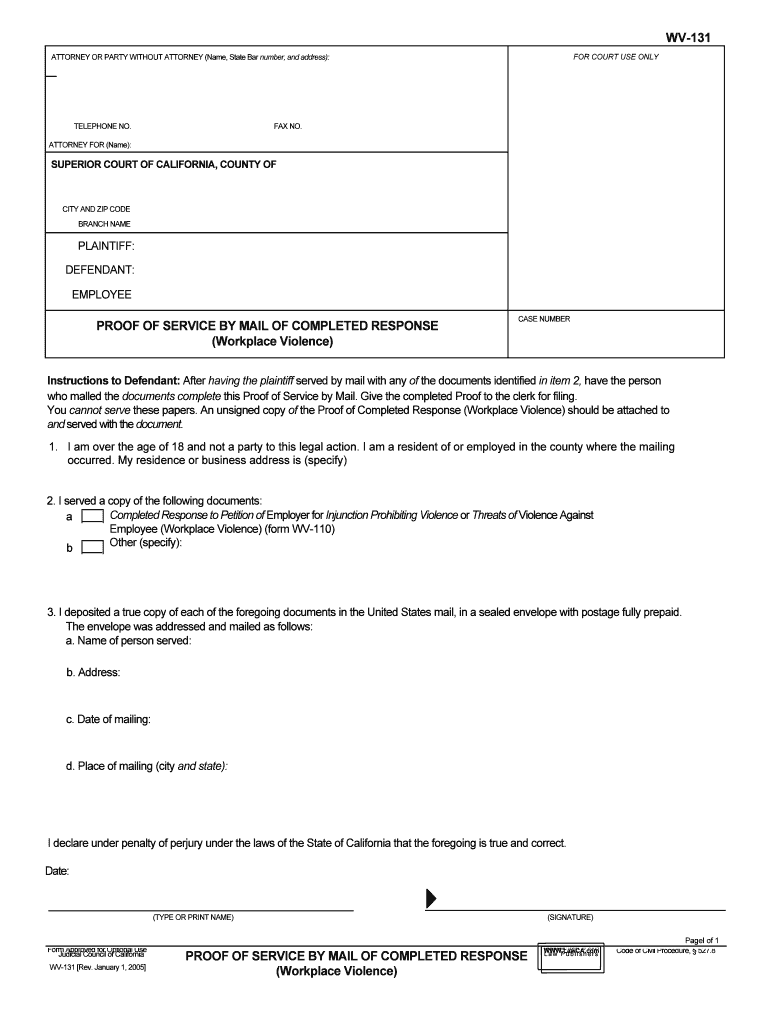 PROOF of SERVICE by MAIL of COMPLETED RESPONSE  Form