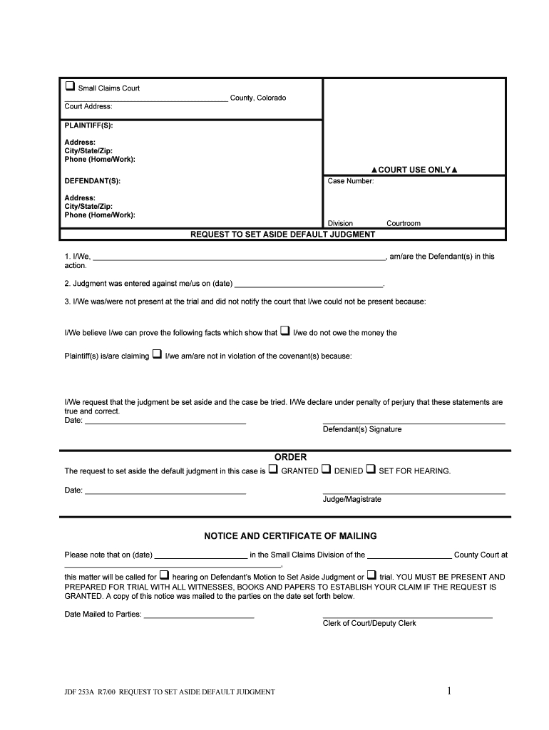 REQUEST to SET ASIDE DEFAULT JUDGMENT  Form