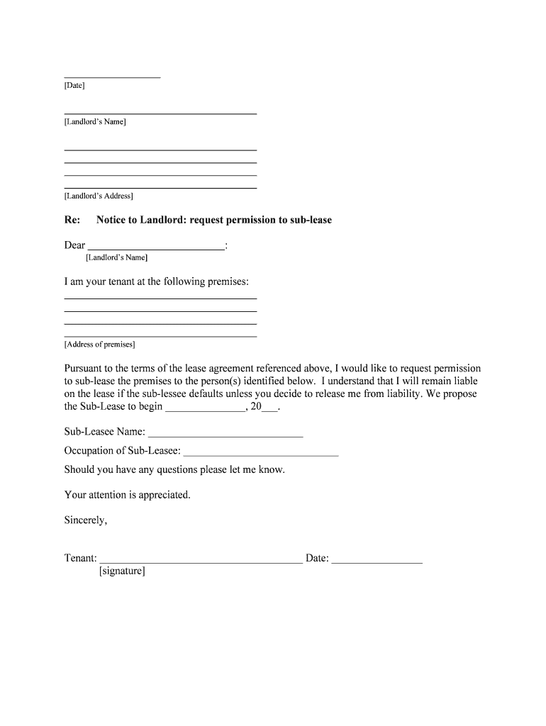 The Sub Lease to Begin , 20  Form
