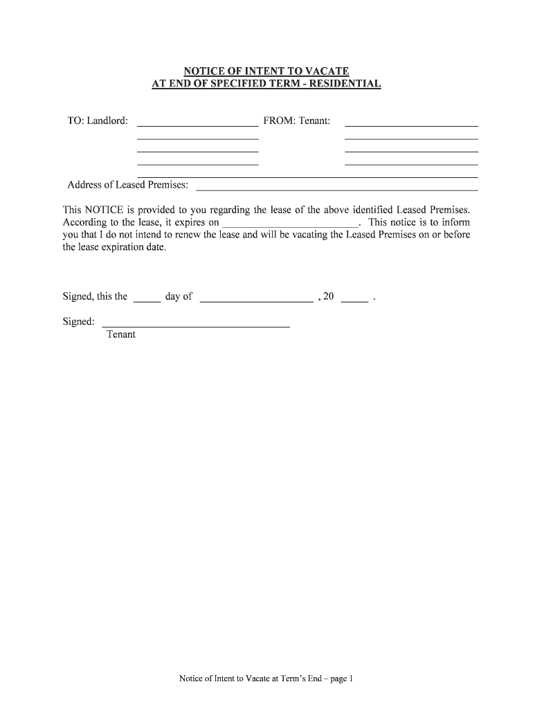 Notice of Intent to Vacate at Terms End Page 1  Form