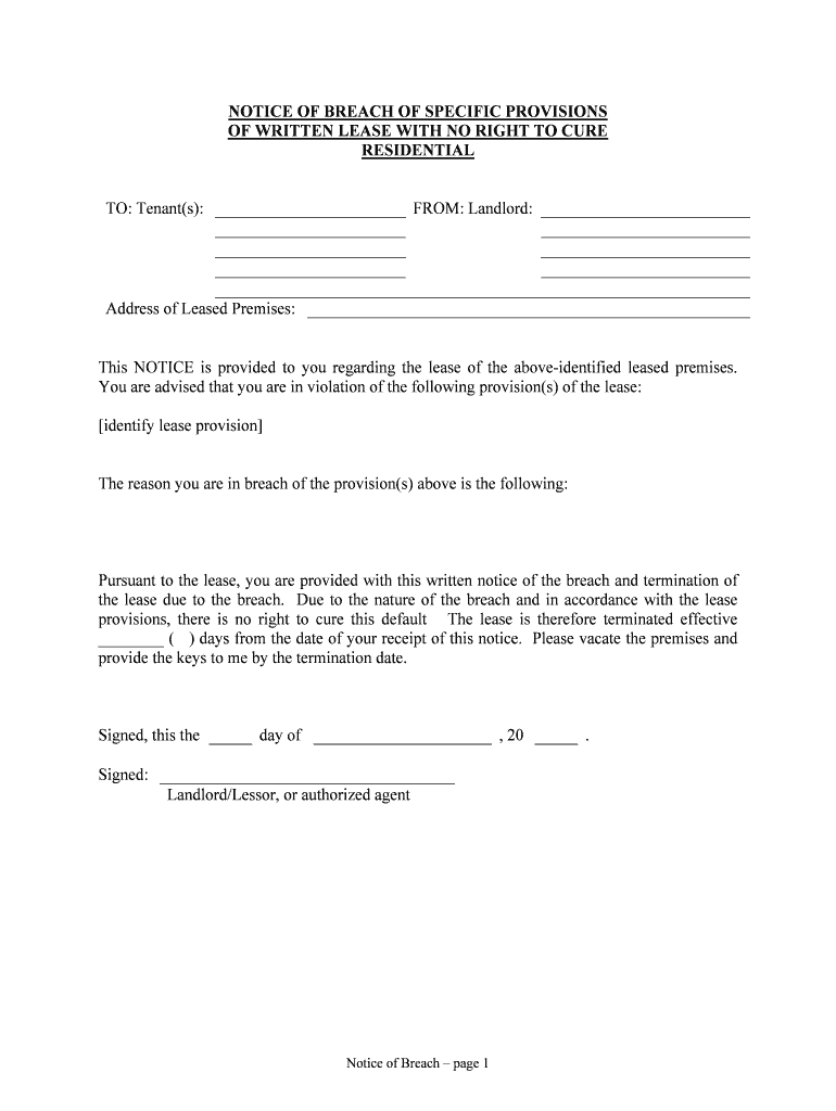 Notice of Breach Page 1  Form