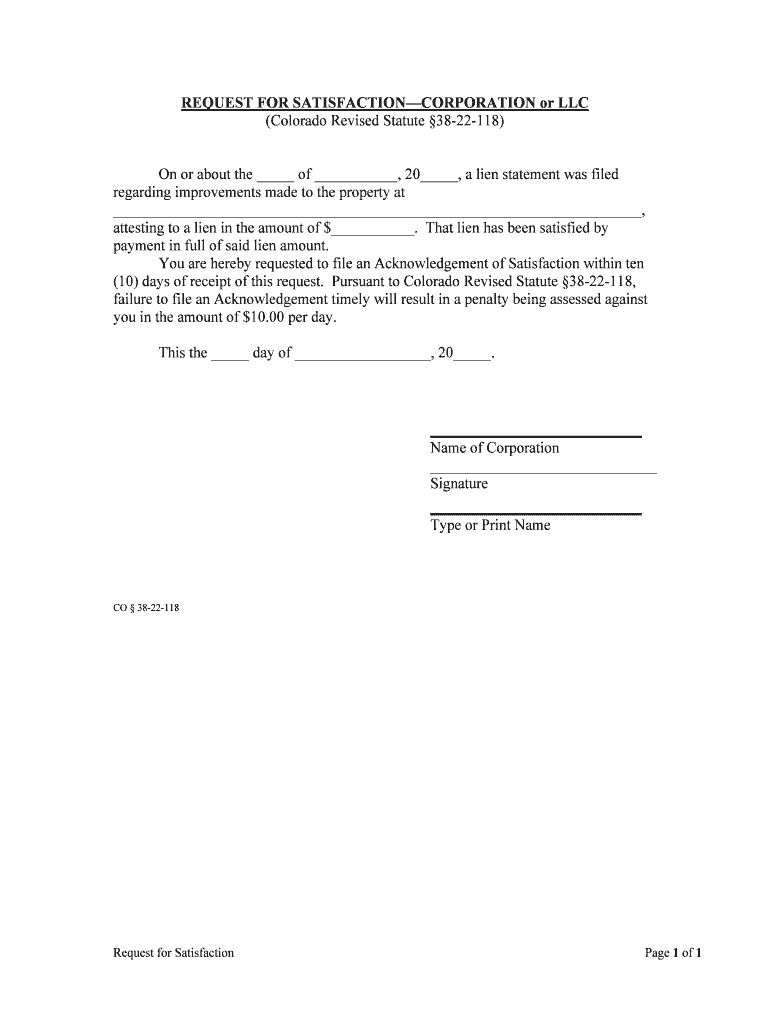 38 22 109 Lien Statement Colorado Revised  Form