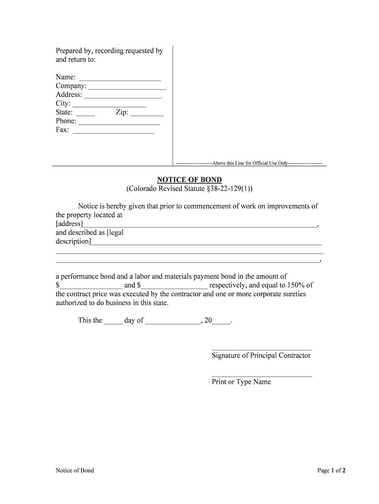 NOTICE of BOND  Form